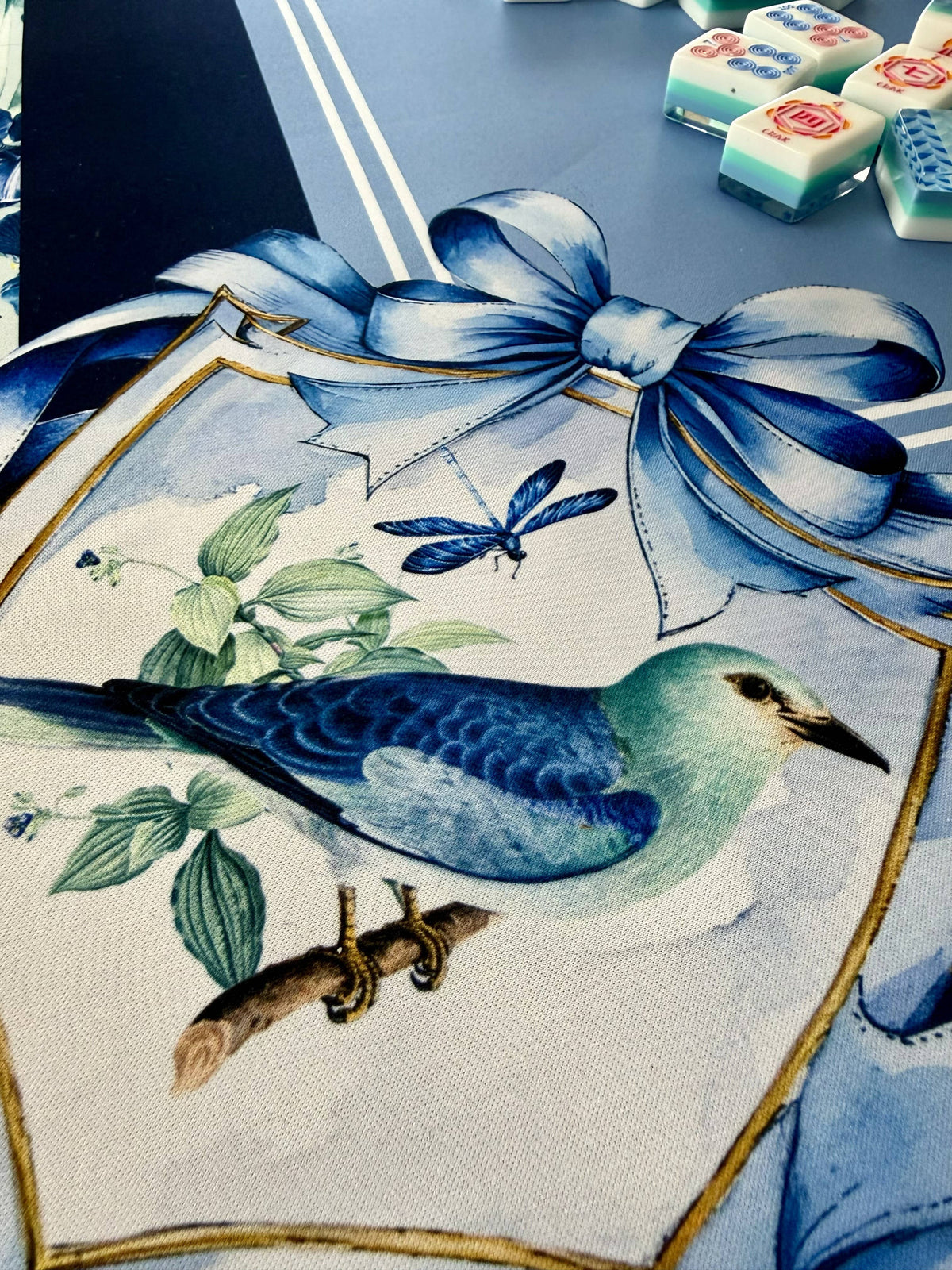 Taylor Gray Mahjong Mat Blue Bam Bird