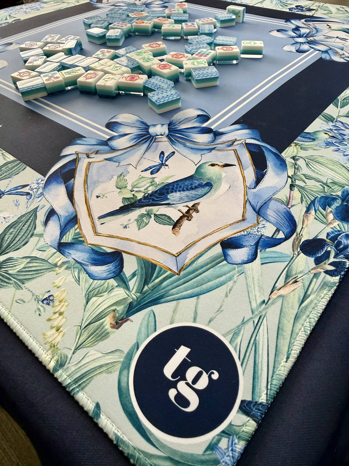 Taylor Gray Mahjong Mat Blue Bam Bird