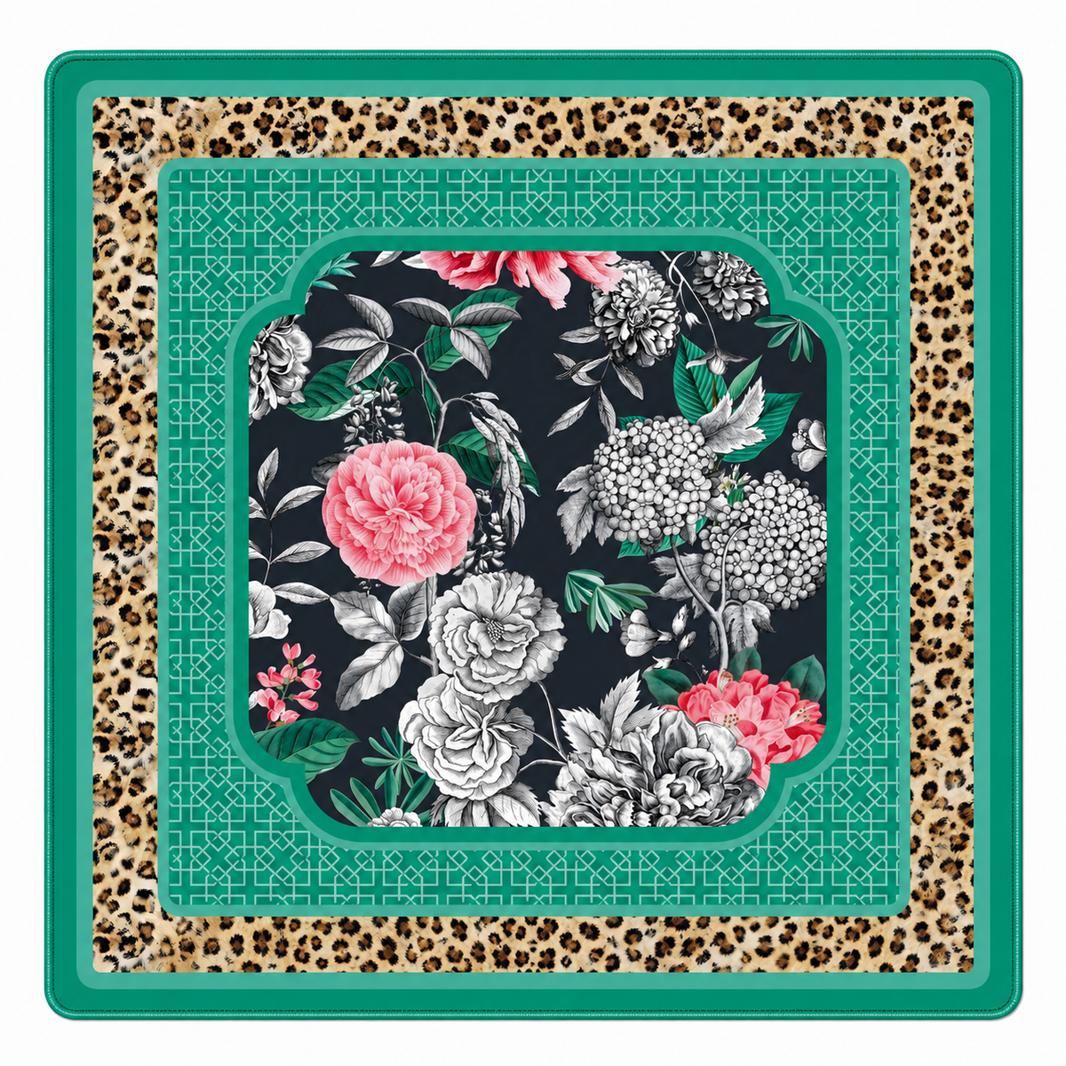 Emerald Leopard in Bloom Mahjong Mat