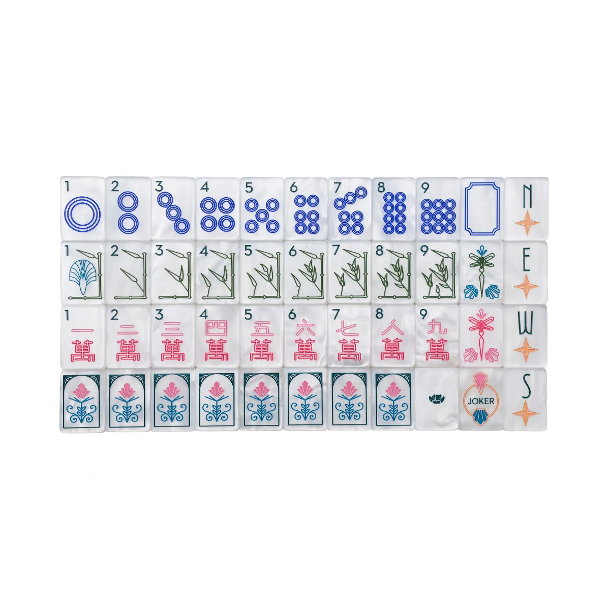 WHITE MOTHER OF PEARL DECO MAHJONG TILES